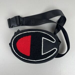 Champion Fanny Pack Black Canvas Chenille Big C Logo Waist Bag Cross Body
